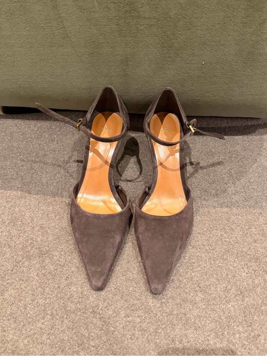 Zara Shoes - Zara Brown Suede Pointed-Toe Ankle-Strap Heels